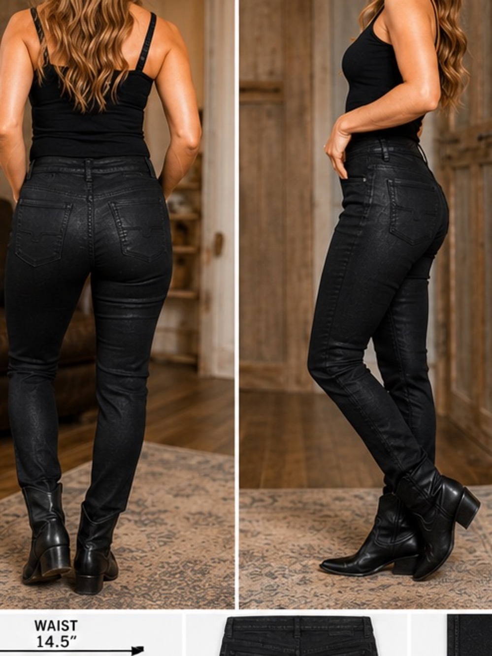 Kimes Ranch Bonnie Black Coated Skinny Jeans Size 4 Stretch Western Denim
